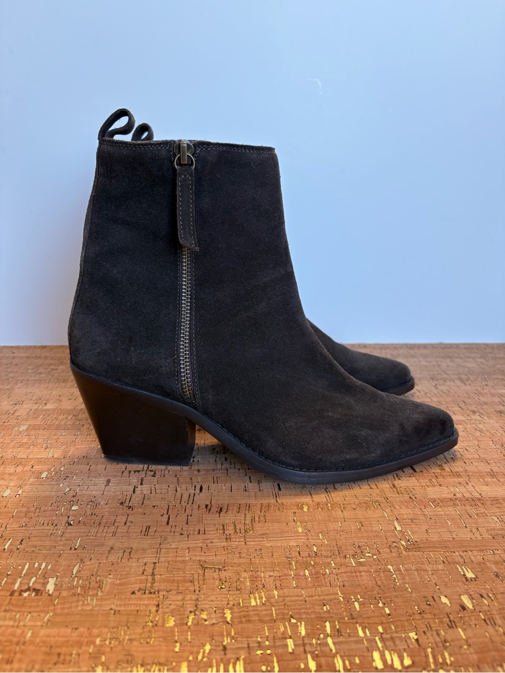 House of Harlow Brown Suede Boots Side Zip Point Toe